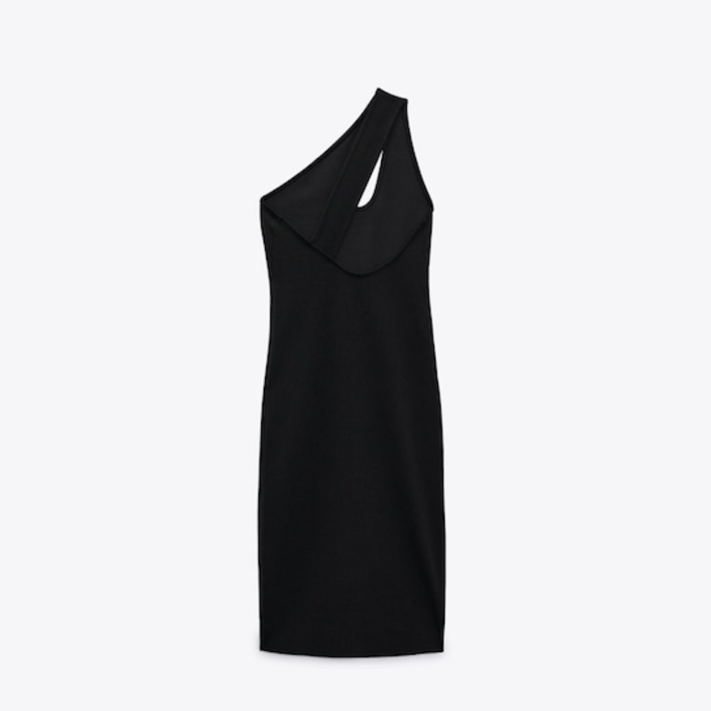 BLOGGER'S FAVE! Zara Black Cut Out One Shoulder Midi Dress Sz S NWT - Picture 14 of 14
